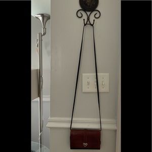 Brighton Black/Brown Embossed & Braided Leather Silver Heart Crossbody Wallet